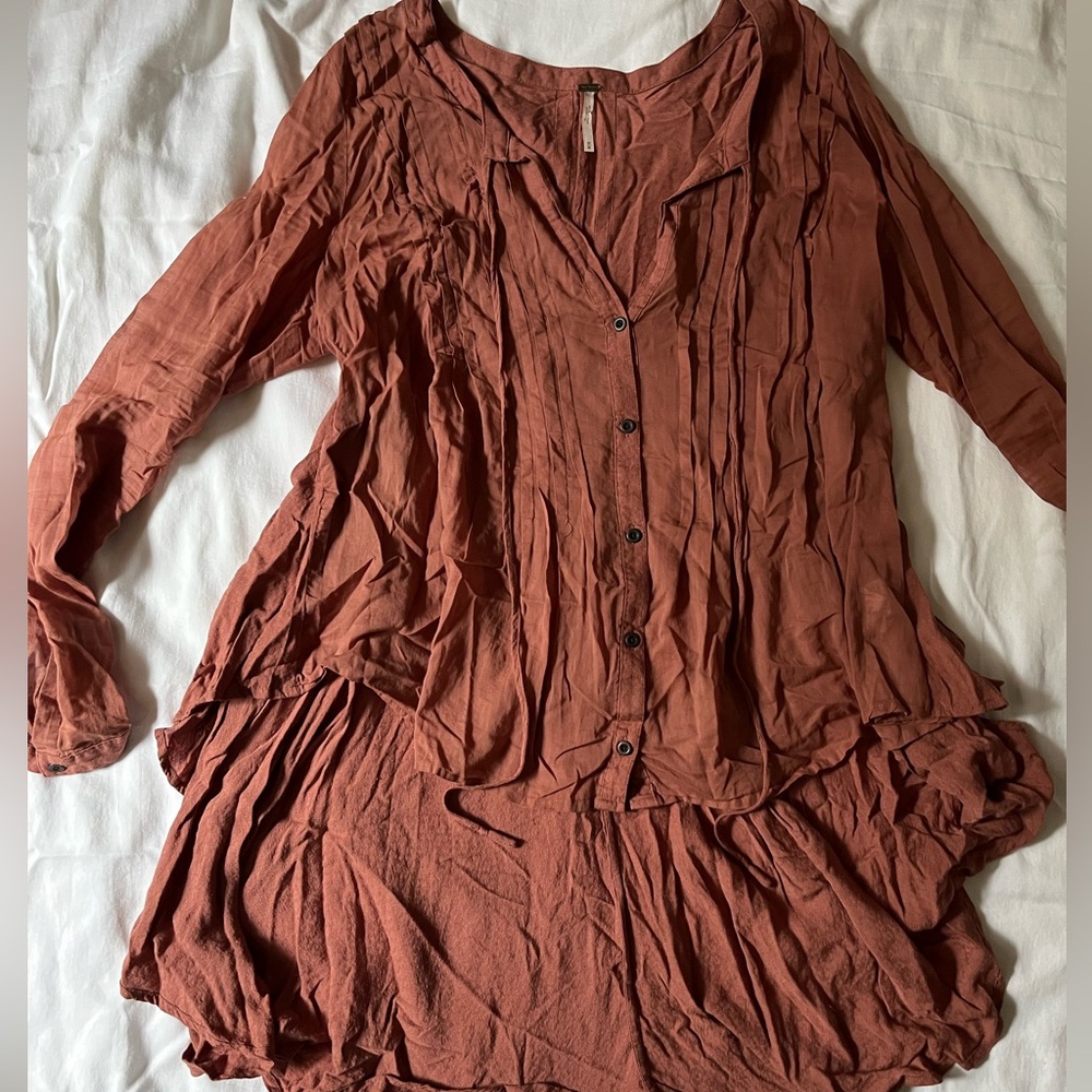 Free People Sisters Of The Moon High Low Tunic Button Down Size M